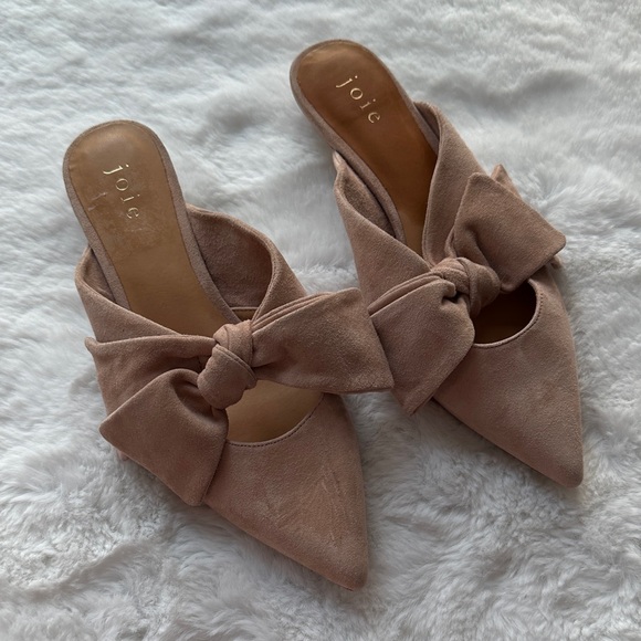 Joie Suede Kitten Heel Slip on Pointed Toe Shoe with Bows size EU 37.5/US 6.5 - Picture 2 of 6